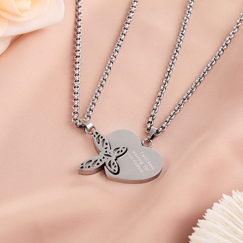 Fashion Creative Stainless Steel  Butterfly Heart-shaped Necklace Set