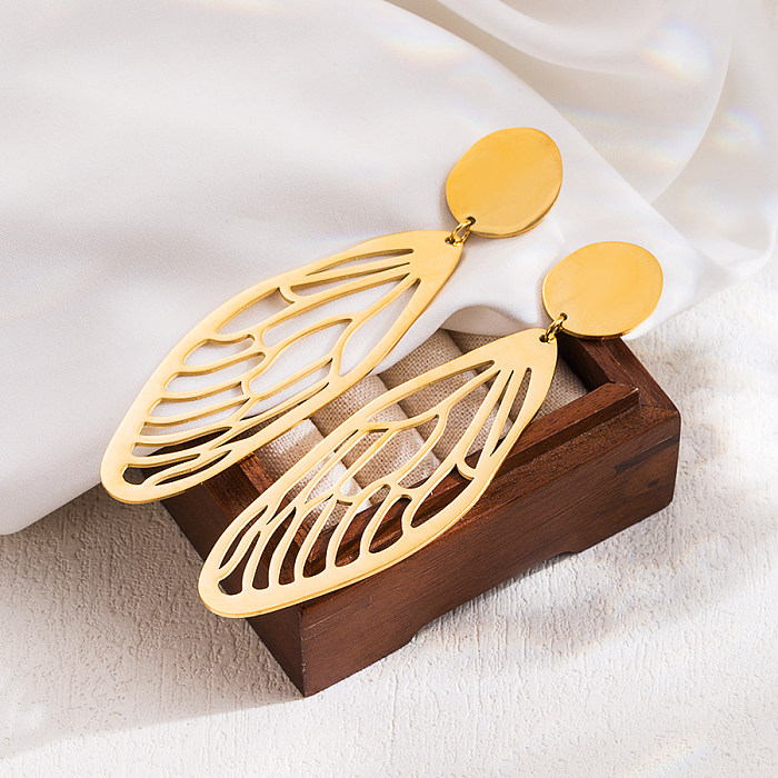 1 Pair IG Style Simple Style Leaves Plating Hollow Out Stainless Steel  16K Gold Plated Drop Earrings