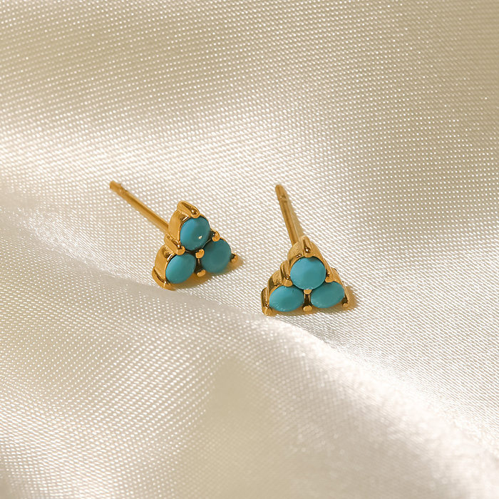 Boucles d'oreilles Triangle en acier inoxydable, plaqué or, Turquoise, à la mode