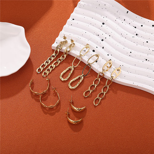 1 Pair Elegant Hawaiian Luxurious Chain Plating Stainless Steel  18K Gold Plated Drop Earrings Earrings