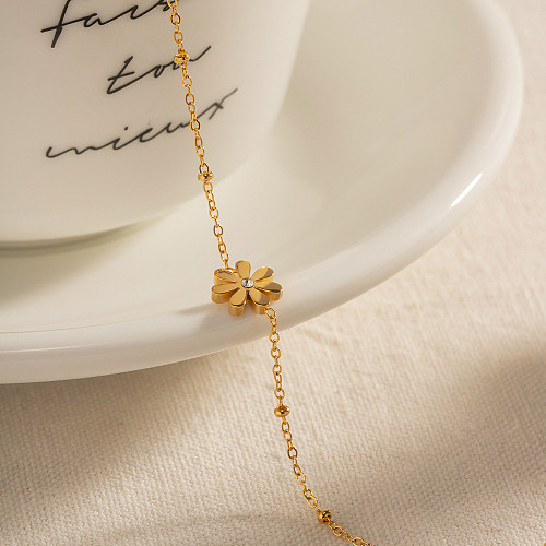 Flor de estilo simples flores de aço inoxidável pulseiras banhadas a ouro 18K de titânio