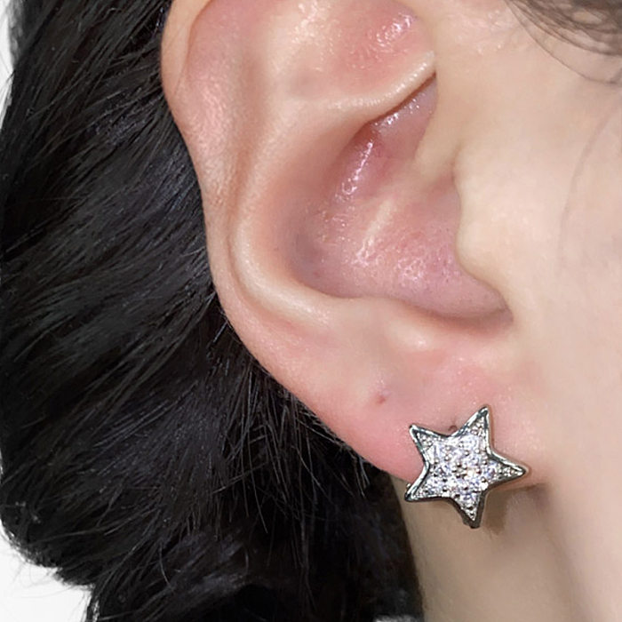 1 paire de clous d'oreilles rétro ronds en acier inoxydable et zircone