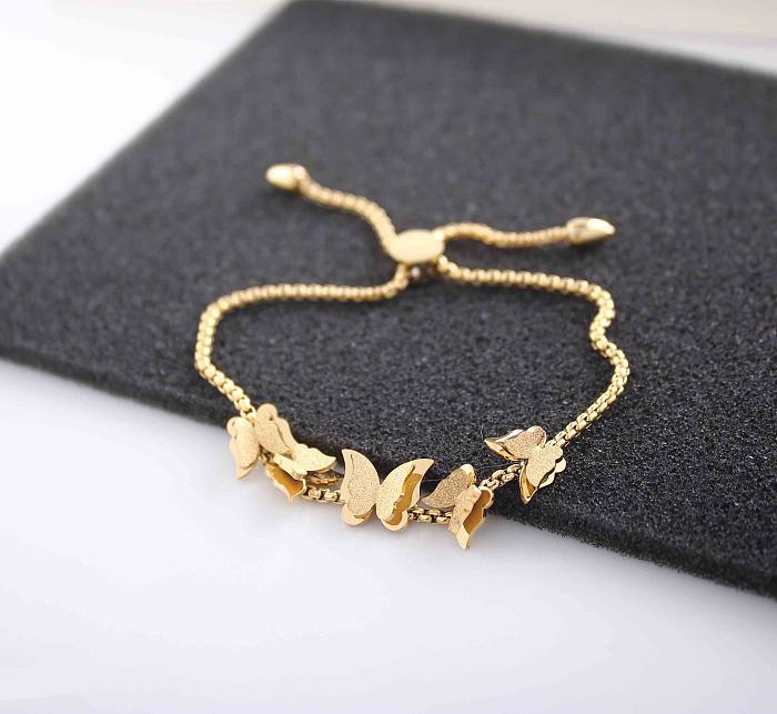 Retro Classic Style Round Butterfly Titanium Steel Plating Inlay Rhinestones Zircon Gold Plated Bracelets