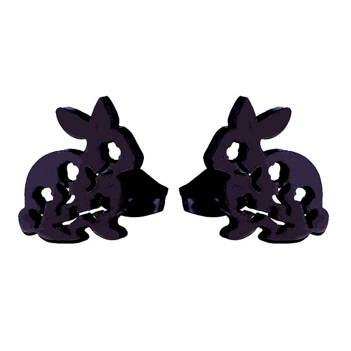 Simple Style Cactus Rabbit Stainless Steel  Plating Hollow Out Ear Studs 1 Pair