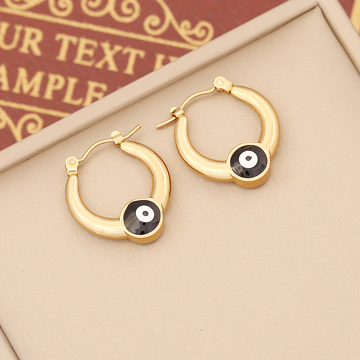 1 Pair Basic Modern Style Commute Geometric Devil'S Eye Stainless Steel  Enamel Earrings