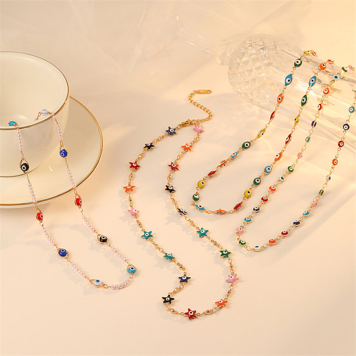 Collier de perles en acier inoxydable plaqué or, Style Simple et décontracté, œil d'étoile, os de poisson, en acier inoxydable, en vrac