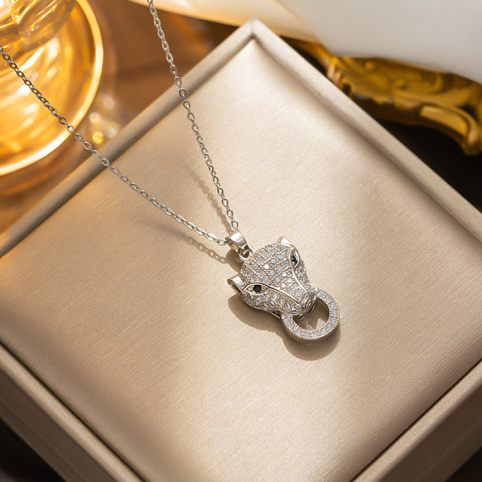 Collier pendentif plaqué or 18 carats avec incrustation de placage en acier inoxydable pour animaux de style simple