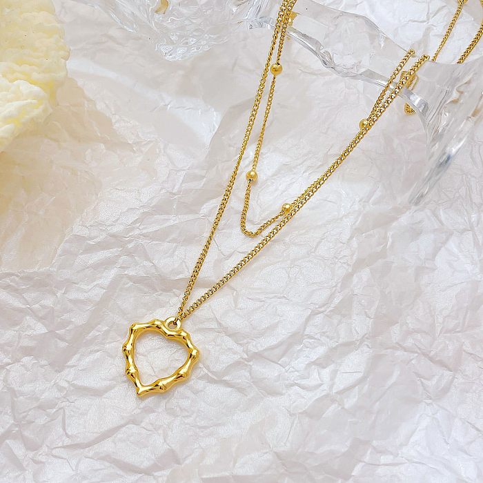 Estilo simples forma de coração chapeamento de aço inoxidável oco branco banhado a ouro colares de camada dupla banhados a ouro