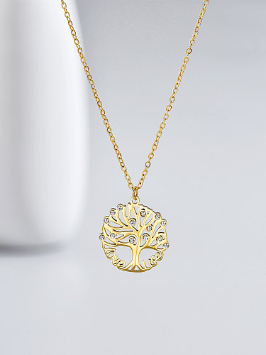 1 Piece Shiny Tree Stainless Steel  Inlay Zircon Pendant Necklace