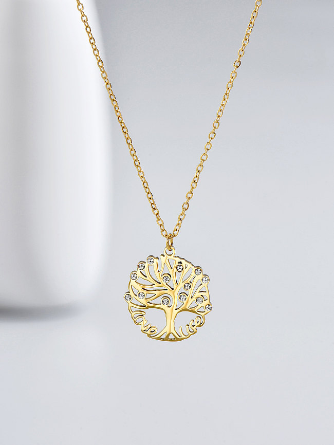 Collier avec pendentif en forme d'arbre brillant, 1 pièce, incrustation en acier inoxydable, Zircon