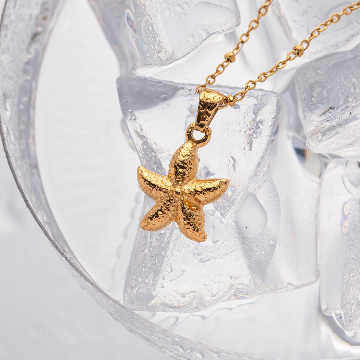 Colar com pingente banhado a ouro 18K com revestimento de aço inoxidável Starfish de férias estilo IG