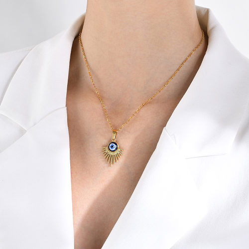 Wholesale Simple Style Devil'S Eye Stainless Steel  Arylic 18K Gold Plated Acrylic Pendant Necklace