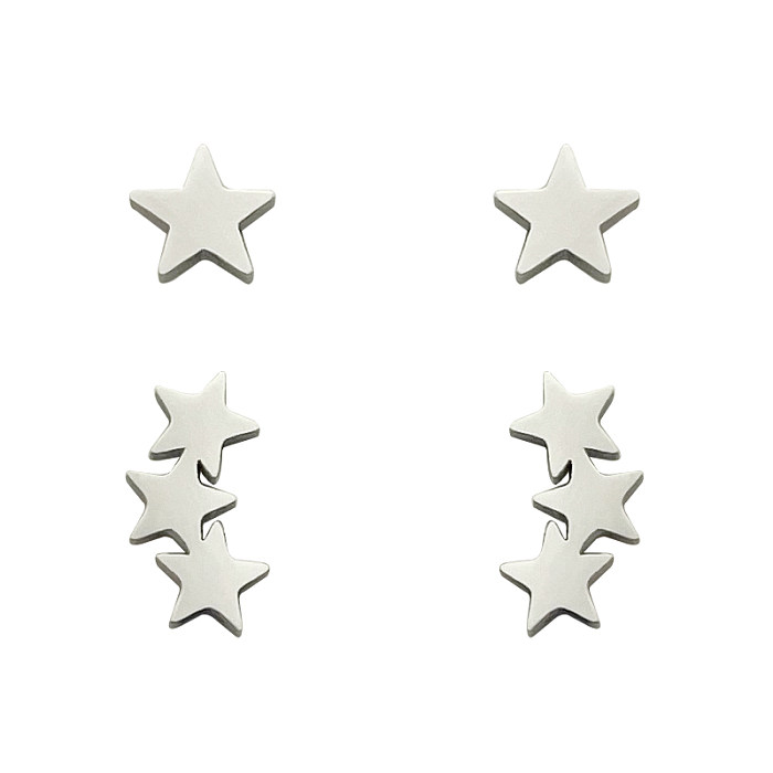 2 Pairs Cute Simple Style Star Polishing Stainless Steel  Ear Studs