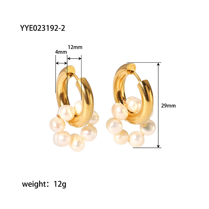 1 Paar IG-Stil-Tropfenohrringe aus Edelstahl mit 18-karätigem Goldüberzug und süßer Blumenperle