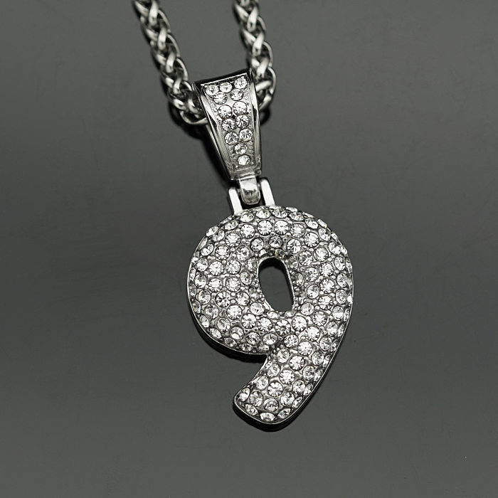 Halskette mit Basic Number-Anhängern aus Edelstahl mit Inlay und künstlichem Diamant