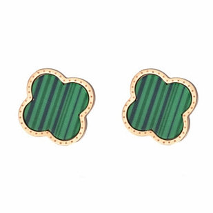 Fashion Stainless Steel Green Stripes Four-leaf Clover Earrings