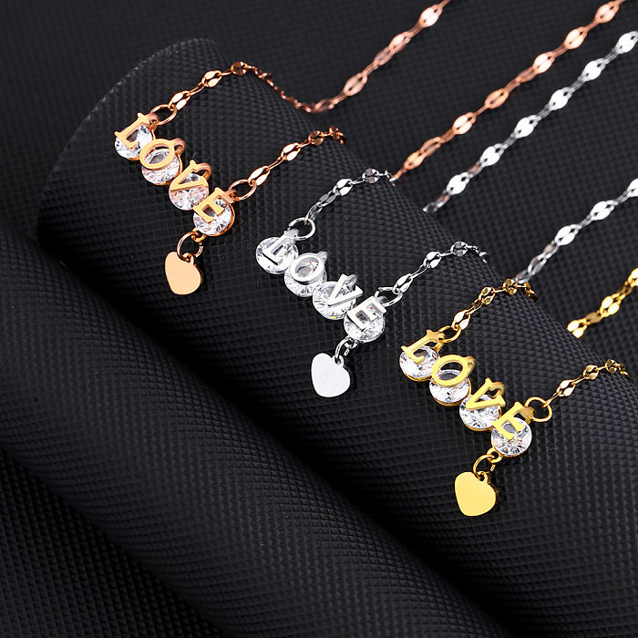 1 Piece Simple Style Letter Stainless Steel Plating Inlay Zircon Pendant Necklace