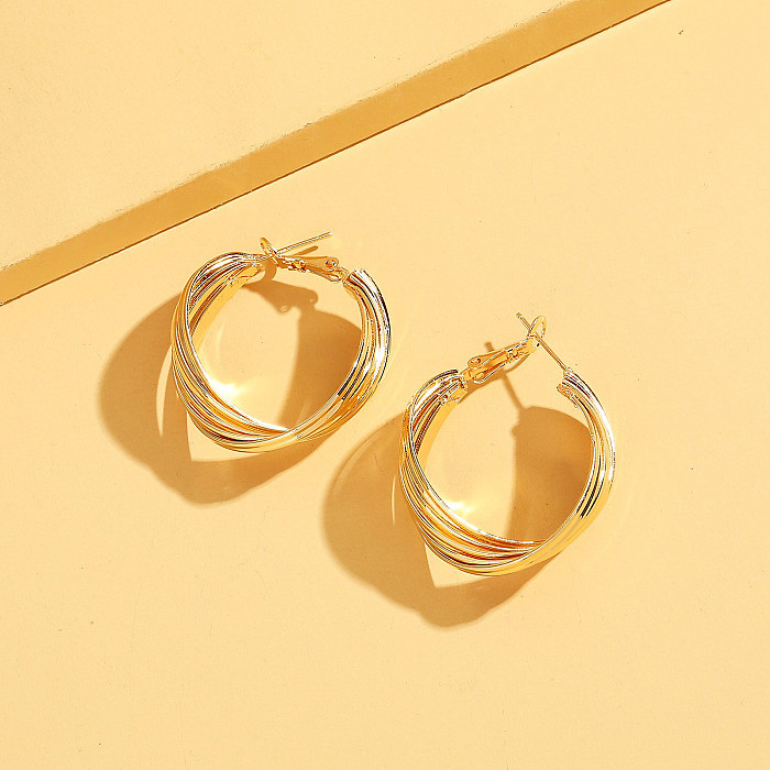 1 paire de boucles d'oreilles créoles plaquées or 18 carats, Style Vintage, cercle en acier inoxydable plaqué argent