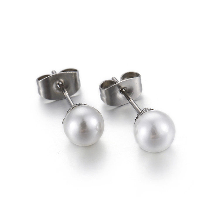 Pendientes de perlas simples de acero inoxidable joyería al por mayor