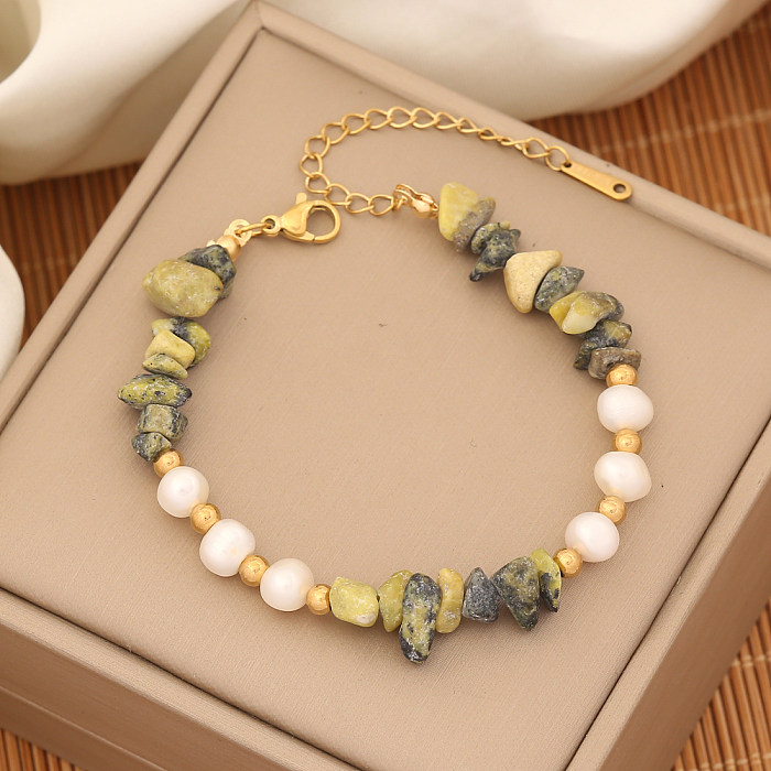 Pulseras de cuentas de piedra natural con perlas de imitación de acero inoxidable irregulares estilo INS