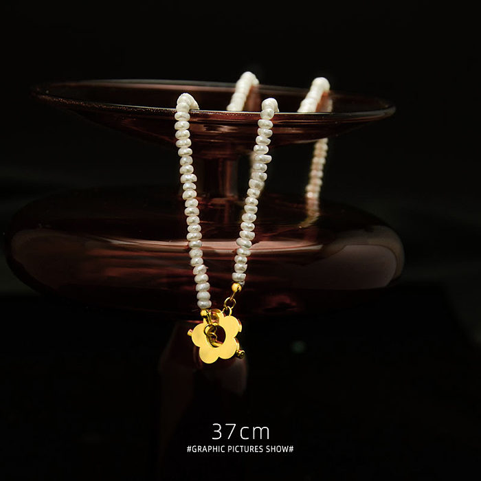 Fashion Sexy Freshwater Pearl Flower Buckle Stainless Steel Necklace For Women