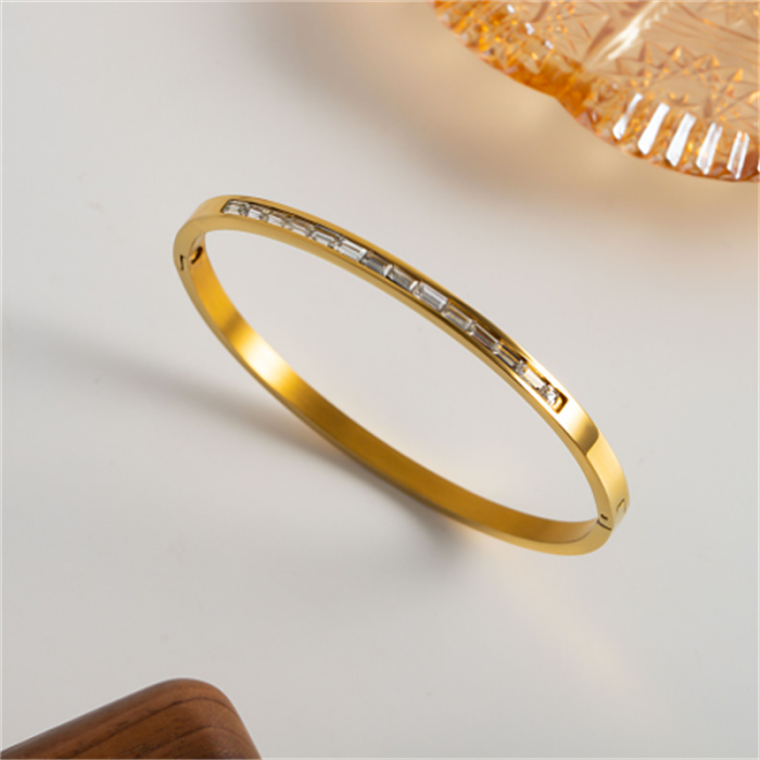 Casual Simple Style Rectangle Stainless Steel Titanium Steel Polishing Plating Inlay Zircon Gold Plated Bangle
