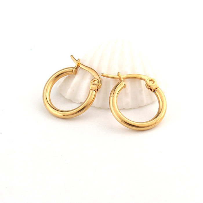Boucles d'oreilles en acier inoxydable, 12/14mm, simples, à la mode, en or, vente en gros de bijoux