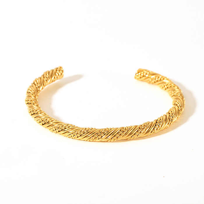 Wholesale Nordic Style Vintage Style Solid Color Stainless Steel Plating 18K Gold Plated Bangle