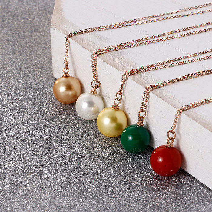 Korean Fashion Shell Pearl Pendant Stainless Steel Clavicle Chain Simple Multicolor Necklace