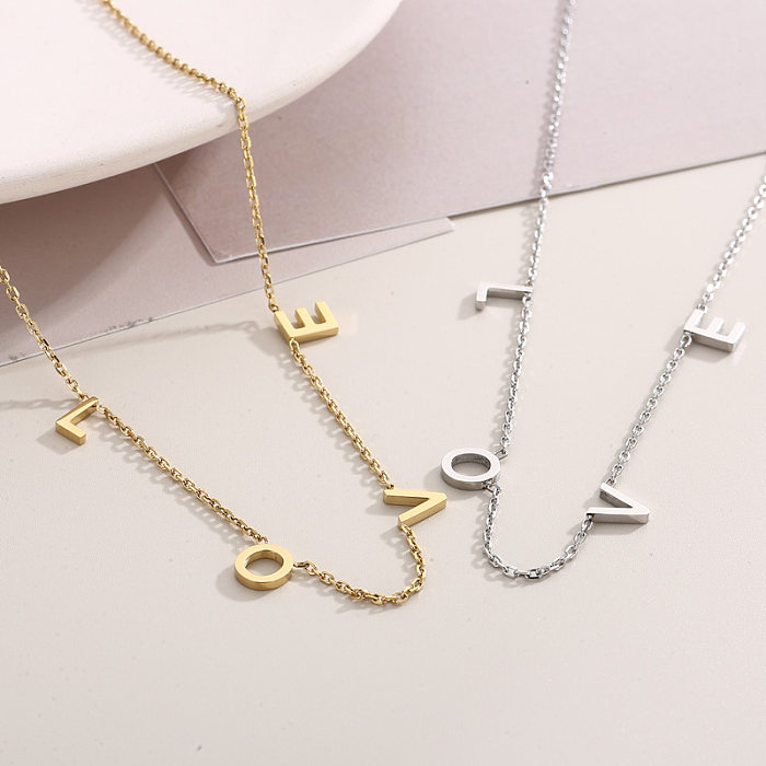 Simple Style Letter Solid Color Stainless Steel  Plating 18K Gold Plated Necklace