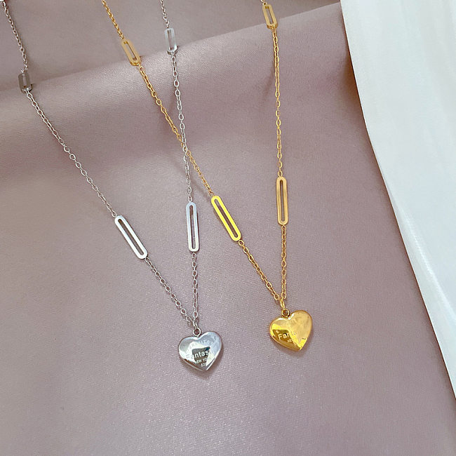 Retro Heart Shape Stainless Steel Plating Gold Plated Pendant Necklace