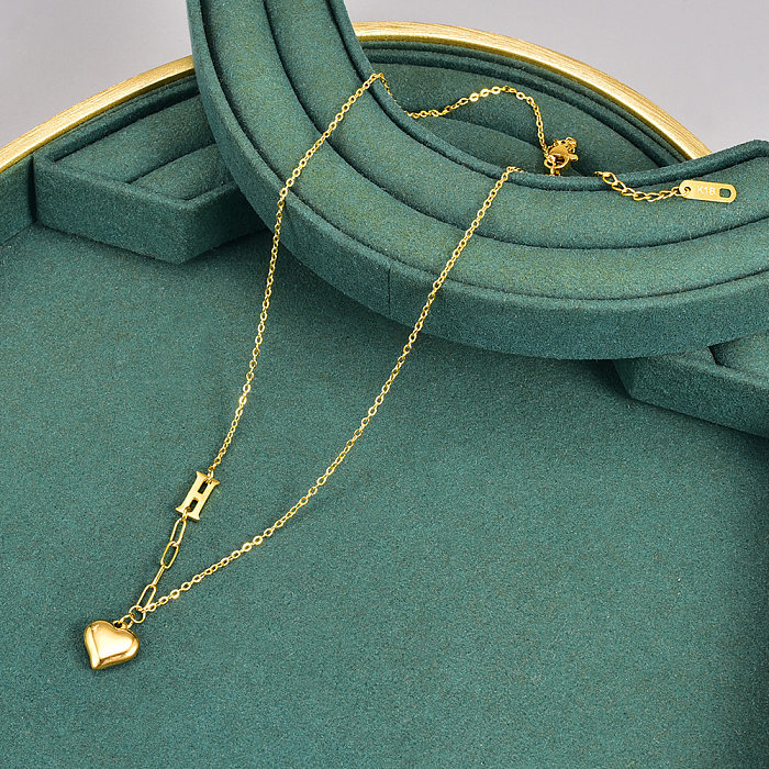 Casual Simple Style Heart Shape Stainless Steel Plating 18K Gold Plated Pendant Necklace Long Necklace