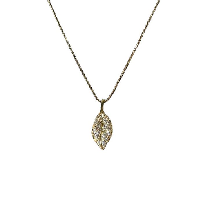 Fashion Leaf Stainless Steel Inlay Rhinestones Pendant Necklace