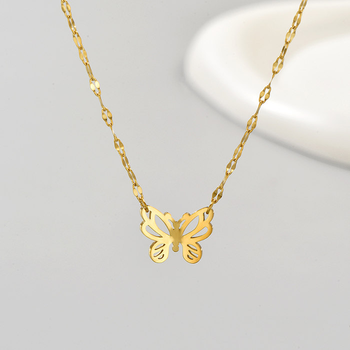 Simple Style Butterfly Stainless Steel  Hollow Out Chain Necklace 1 Piece