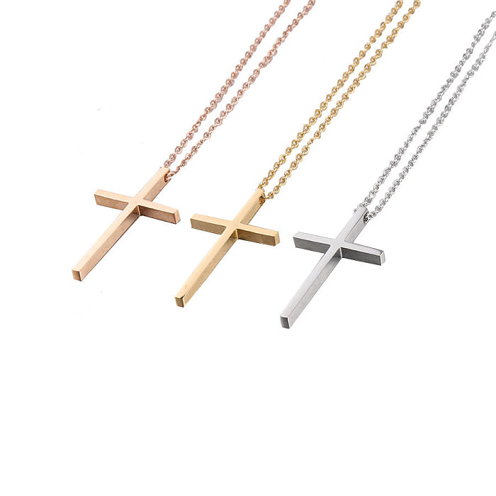 Simple Style Cross Stainless Steel  Stainless Steel Plating 18K Gold Plated Rose Gold Plated Pendant Necklace