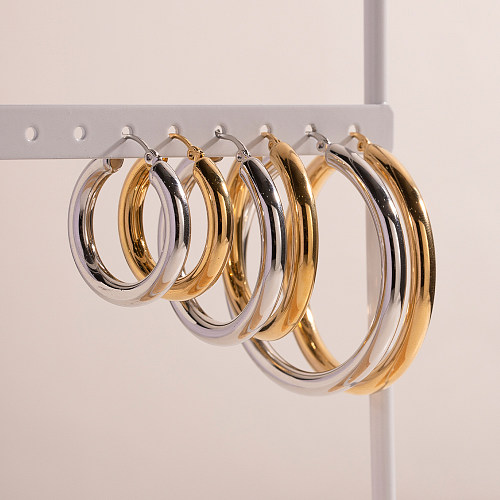 1 Paar IG Style Simple Style Runde Edelstahl-Ohrringe mit 18-Karat-Vergoldung