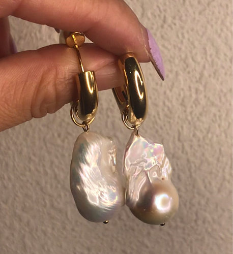Modische unregelmäßige Edelstahl-Ohrringe, vergoldete künstliche Perlen, Edelstahl-Ohrringe