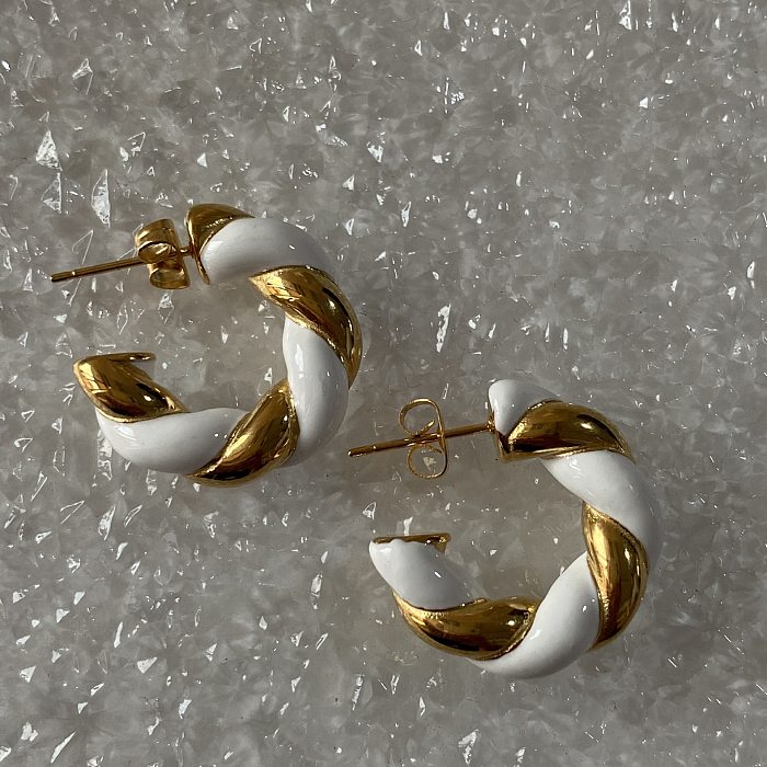 1 Pair Retro Twist Stainless Steel Plating Gold Plated Earrings