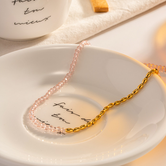 INS Style Rétro Style Classique Géométrique Perles En Acier Inoxydable Collier Plaqué Or 18 Carats
