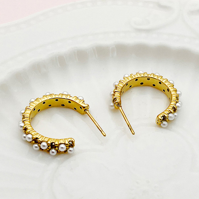 1 Pair Elegant Sweet Simple Style C Shape Plating Stainless Steel  Gold Plated Earrings