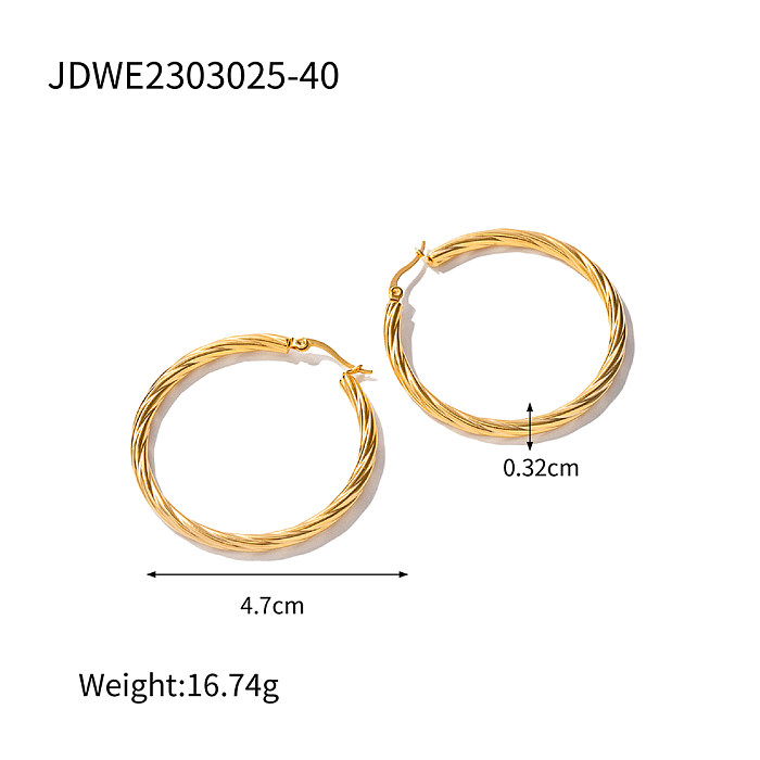 1 paire de boucles d'oreilles rondes en acier inoxydable plaqué or 18 carats, Style INS Simple