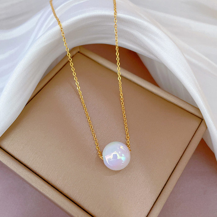 Fashion Round Stainless Steel Copper Pearl Plating Necklace