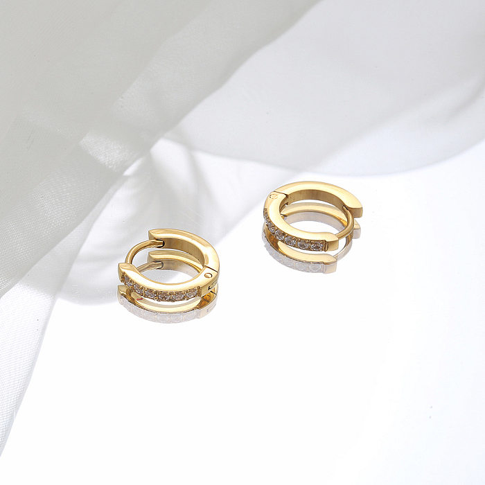 Fashion Geometric Stainless Steel Hoop Earrings Gold Plated Rhinestones Stainless Steel  Earrings
