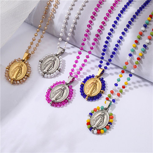 Fashion Stainless Steel  Virgin Pendent Colorful Glass Beads Necklace Wholesale jewelry