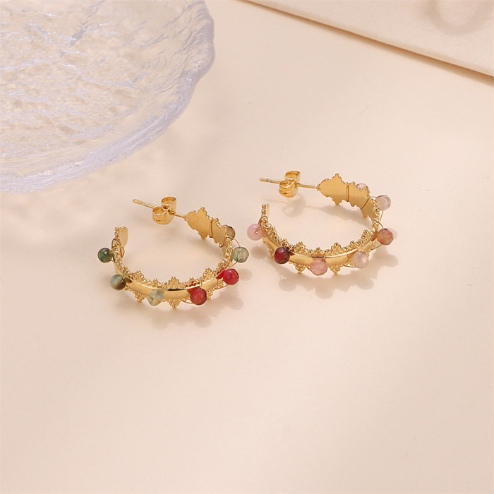 1 Paar Ohrringe im koreanischen Stil mit geometrischer Beschichtung und Inlay aus Edelstahl und Naturstein vergoldet
