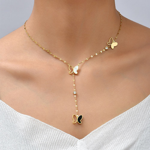 Collier avec pendentif papillon en forme de coquille creuse en or, en acier inoxydable, Simple, à la mode