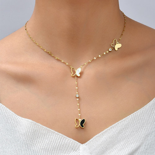 Edelstahl Mode Einfache Gold Hohle Muschel Schmetterling Anhänger Halskette