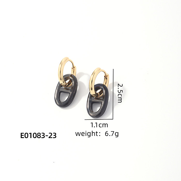 1 paire de boucles d'oreilles pendantes en acier inoxydable, Style Vintage décontracté, Style Simple, ovale, plaqué en forme de cœur