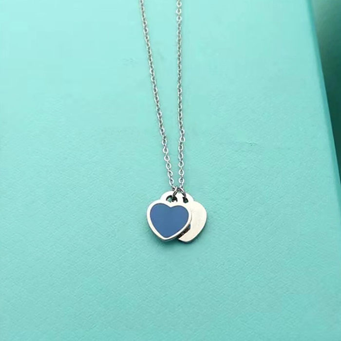 Simple Style Heart Shape Stainless Steel Enamel Pendant Necklace