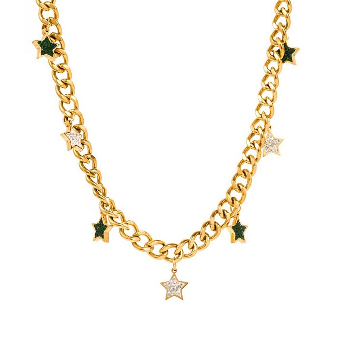 Schlichte Halskette mit Stern-Edelstahlbeschichtung und Zirkoneinlage, 18 Karat vergoldet